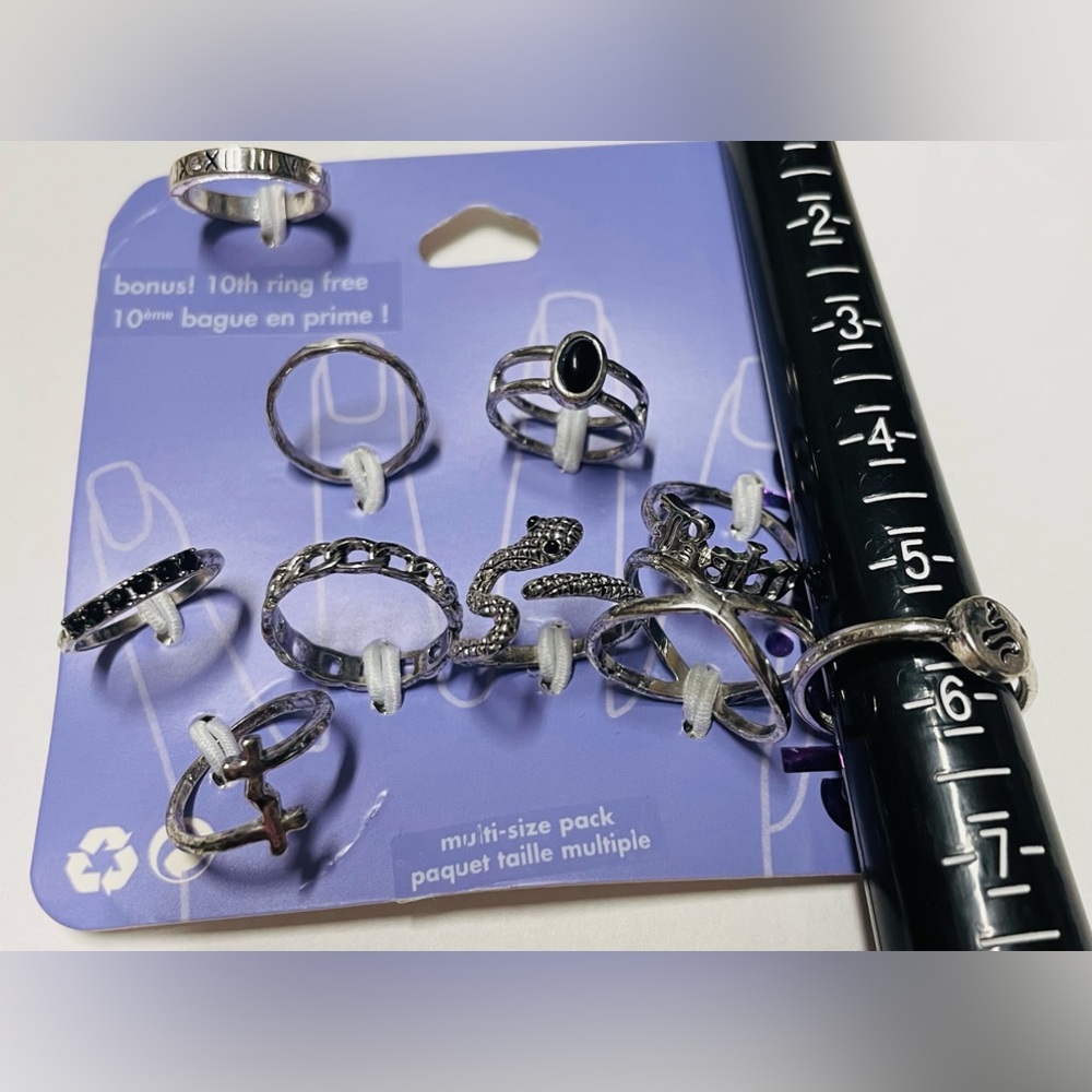 Stackable Ring Set silver tone 10 rings - Picture 2 of 2